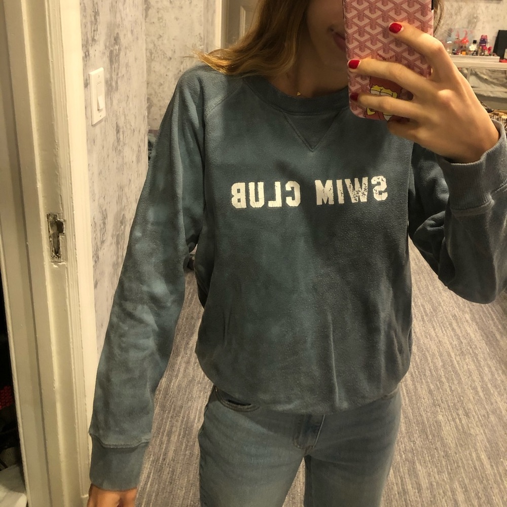 Mother denim blue and white faded tie dye crewneck